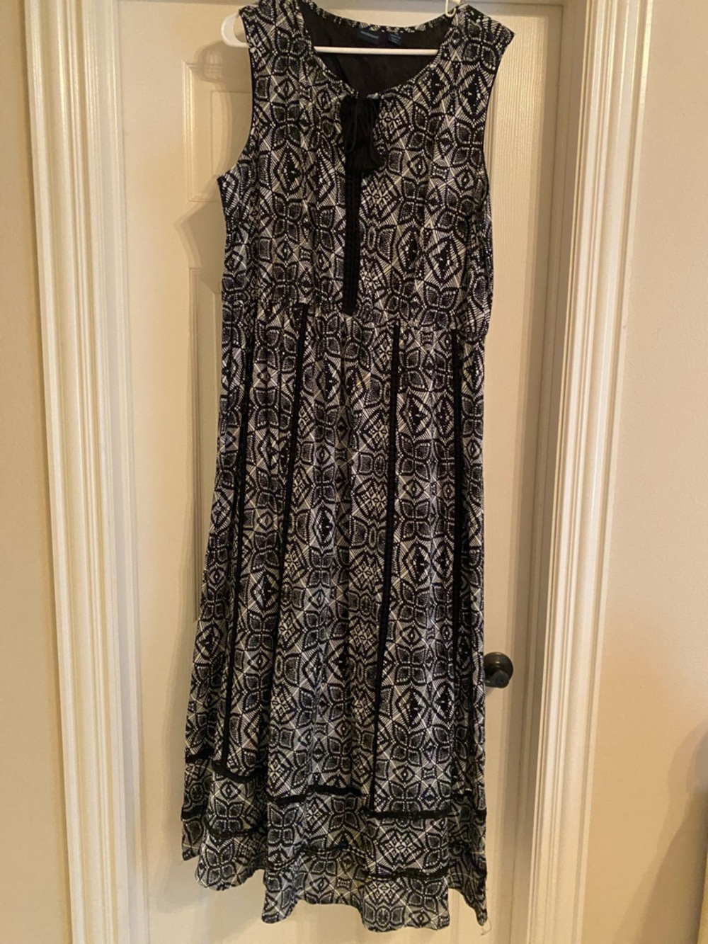 Westbound Black and White Sleeveless Maxi Dress with Tie Front